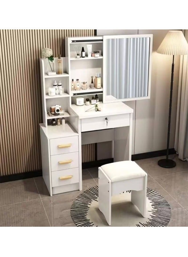 Beauenty Vanity Desk Chair Set with Mirror Makeup Table with Stool Dressing Table with Storage Drawer Shelves Vanity Table with Lots Storage for Bedroom. (White) - Image 5